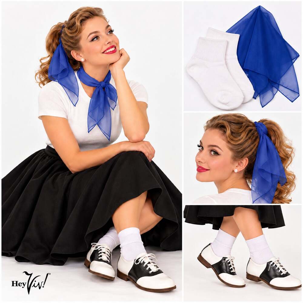 50s Style Bobby Socks and Blue Chiffon Scarf Set Rockabilly Retro - Hey Viv